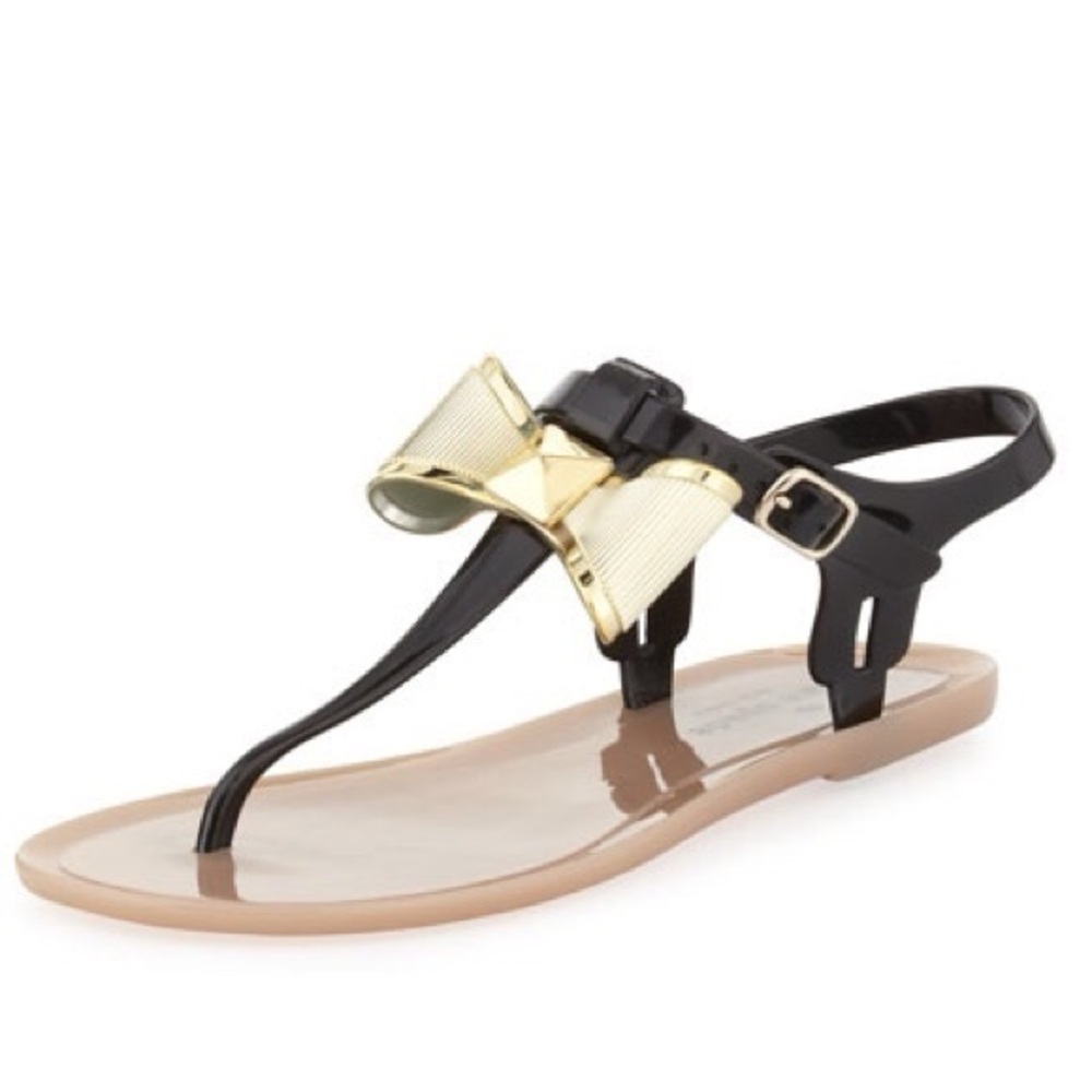 Kate Spade Black and Gold Bow Sandals